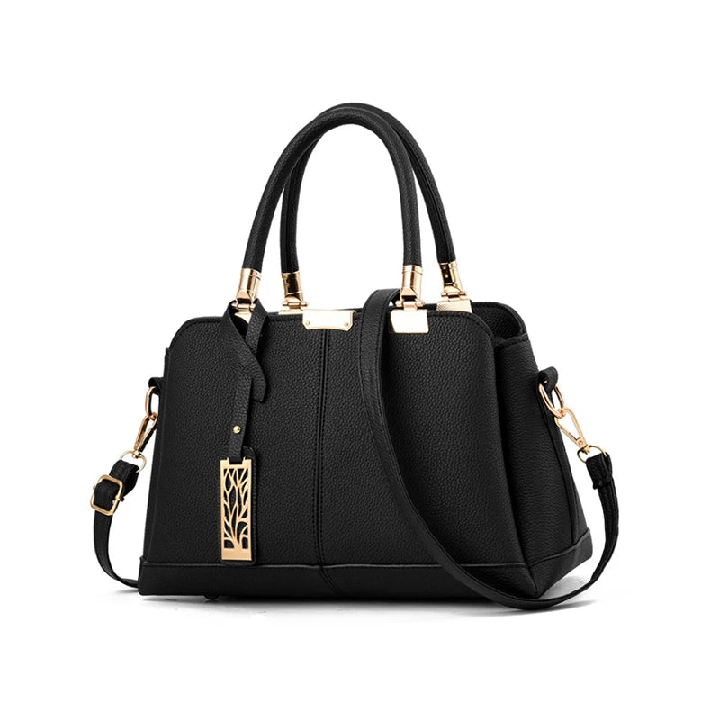 PU Leather Women Shoulder Bag Tree Branches Metal Decor Handbag