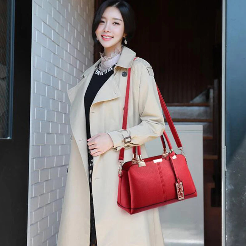 PU Leather Women Shoulder Bag Tree Branches Metal Decor Handbag