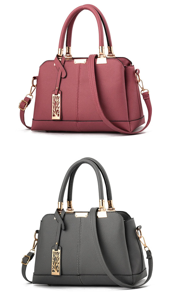 PU Leather Women Shoulder Bag Tree Branches Metal Decor Handbag