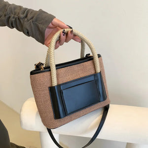 Patchwork Shoulder Bags Casual Tote Small Handbags Rope Top Handle Bags