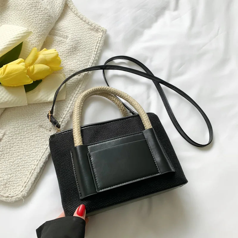 Patchwork Shoulder Bags Casual Tote Small Handbags Rope Top Handle Bags