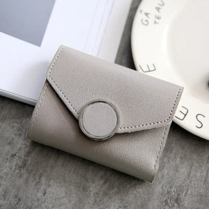 Pebbled Leather Folding Short Wallets Metal Ring Retro Clutch
