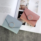 Pebbled Leather Folding Short Wallets Metal Ring Retro Clutch