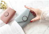 Pebbled Leather Folding Short Wallets Metal Ring Retro Clutch