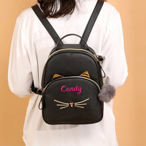 Custom Name Ladies Backpack Embroidered Outdoor Birthday Gift PU Cartoon Mini Ba