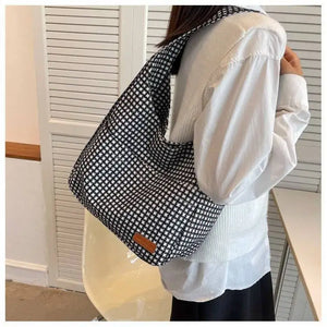 Plaid Canvas Shoulder Bags Large Capacity Tote