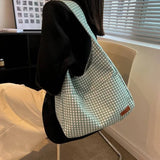 Plaid Canvas Shoulder Bags Large Capacity Tote