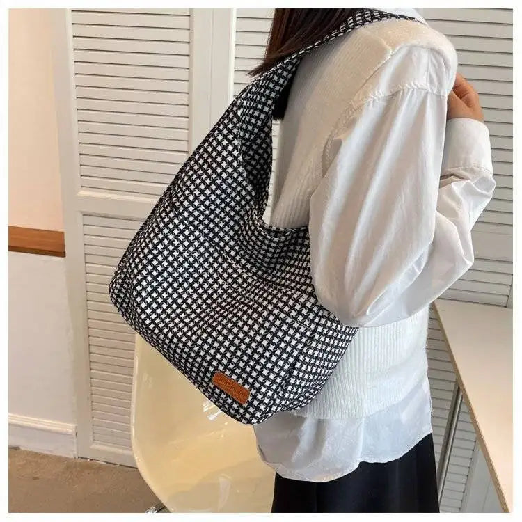 Plaid Canvas Shoulder Bags Large Capacity Tote