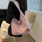 Plaid Canvas Shoulder Bags Large Capacity Tote