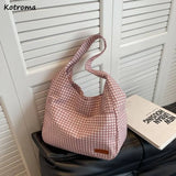 Plaid Canvas Shoulder Bags Large Capacity Tote