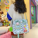 Plaid Shoulder Backpack Large Capacity Students Girl Travel Schoolbag