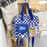 Plaid Shoulder Backpack Large Capacity Students Girl Travel Schoolbag