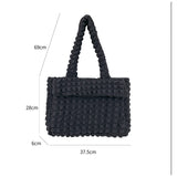 Pleated Grid Tote Nylon Flap Shoulder Bag