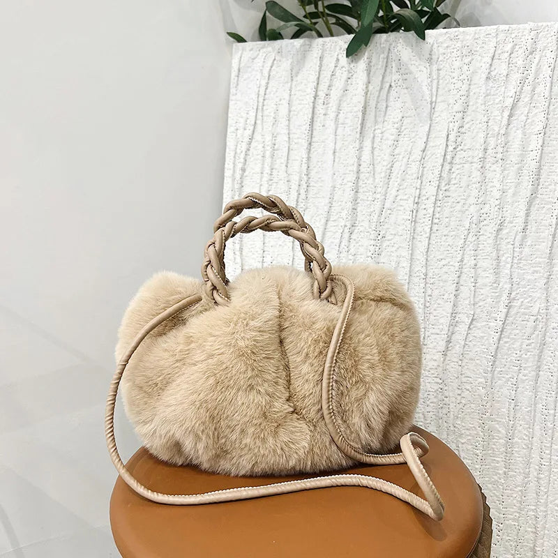 Wool Pleated Cloud Shape Girl One Shoulder Crossbody Bag