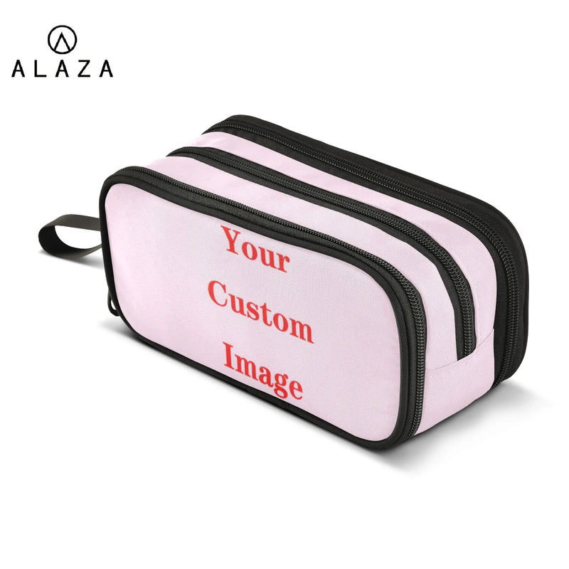 Polyester Double Layer Pencil Case Large Capacity School Student Kids Make Up Ba