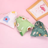 Print Cotton Drawstring Bag Small Size Storage Christmas Gift