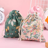 Print Cotton Drawstring Bag Small Size Storage Christmas Gift