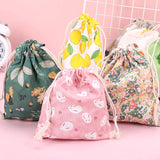 Print Cotton Drawstring Bag Small Size Storage Christmas Gift