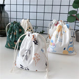 Print Cotton Drawstring Bag Small Size Storage Christmas Gift