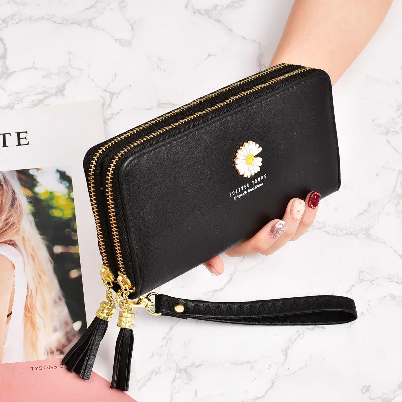 Double Zipper Wallet Clutch Bag Yellow Ladies Wallets