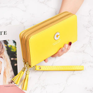 Double Zipper Wallet Clutch Bag Yellow Ladies Wallets