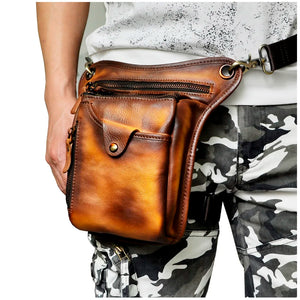 Leather Men Small Messenger Cross Body Bag Travel Fanny Belt Waist Pack