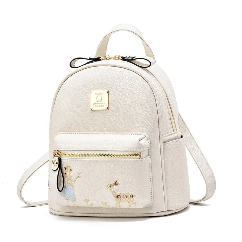 Women Backpack Multi-Pockets PU Leather Shoulder Bag Small Tote Bag