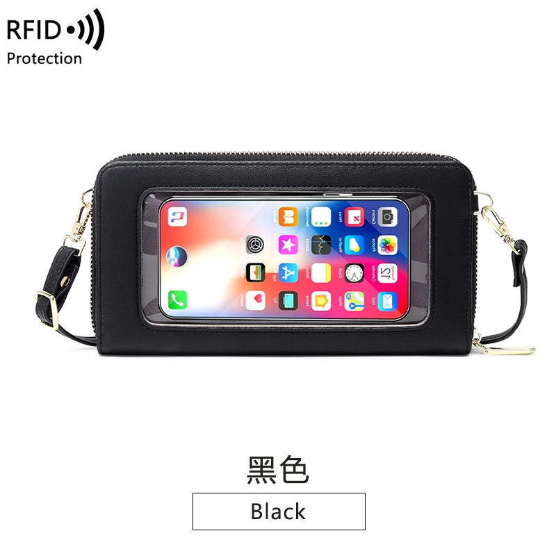 RFID Anti-theft Women's Wallet Touch Screen Mobile Phone Bag