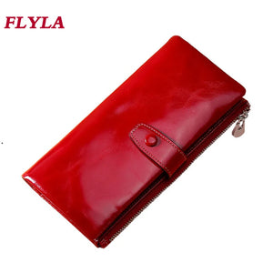 RFID Women Wallet Cowhide Business Long Ladies Wallet Oil Leather Bag