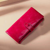 RFID Women Wallet Cowhide Business Long Ladies Wallet Oil Leather Bag