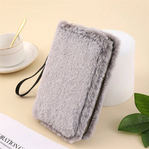 Plush Wallet Rabbit Fur Men Women Long Storage Bag