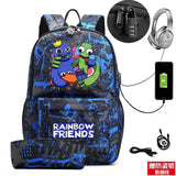 Rainbow Canvas Backpack for Boys Girls Waterproof Anti-Theft USB Bags
