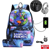 Rainbow Canvas Backpack for Boys Girls Waterproof Anti-Theft USB Bags