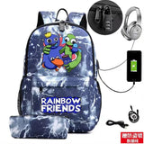 Rainbow Canvas Backpack for Boys Girls Waterproof Anti-Theft USB Bags