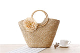 Woven Rattan Handle Bag for Women - Straw Beach Handbag