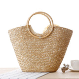 Woven Rattan Handle Bag for Women - Straw Beach Handbag