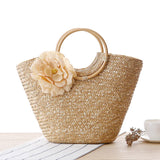 Woven Rattan Handle Bag for Women - Straw Beach Handbag