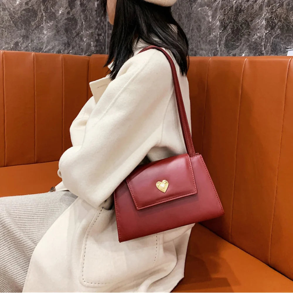 Red Wine Ladies Underarm Bag Retro Women Portable Small Square Shoulder Bags