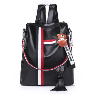 Retro Zipper Leather Backpack with Tassels