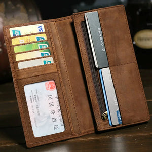 Retro Men Long Wallet Crazy Horse Leather Clutch Wallet