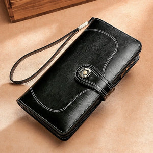 Vintage Oil Wax Leather Women's Wallet Long RFID Clutch
