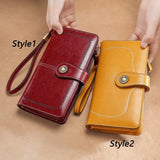 Vintage Oil Wax Leather Women's Wallet Long RFID Clutch