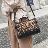Leopard Leather Handbag Tote Vintage High Shopping Bag Shoulder Bag