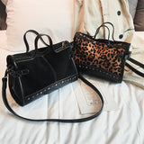 Leopard Leather Handbag Tote Vintage High Shopping Bag Shoulder Bag