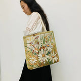 Vintage Flowers Jacquard Canvas Tote Bag
