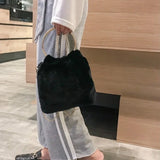 Rex Rabbit Fur Straw Bag Ring Bucket Bag Shoulder Chain Bag