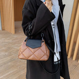 Rhombus Women Bag Embroidery Chain PU Leather Messenger Handbag