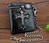 Skulls Cross Money Men's Leather Wallet with Chain