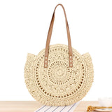 Round Beach Bag Vintage Woven Shoulder Bag Raffia Circle Rattan Bags