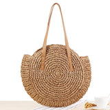 Round Beach Bag Vintage Woven Shoulder Bag Raffia Circle Rattan Bags